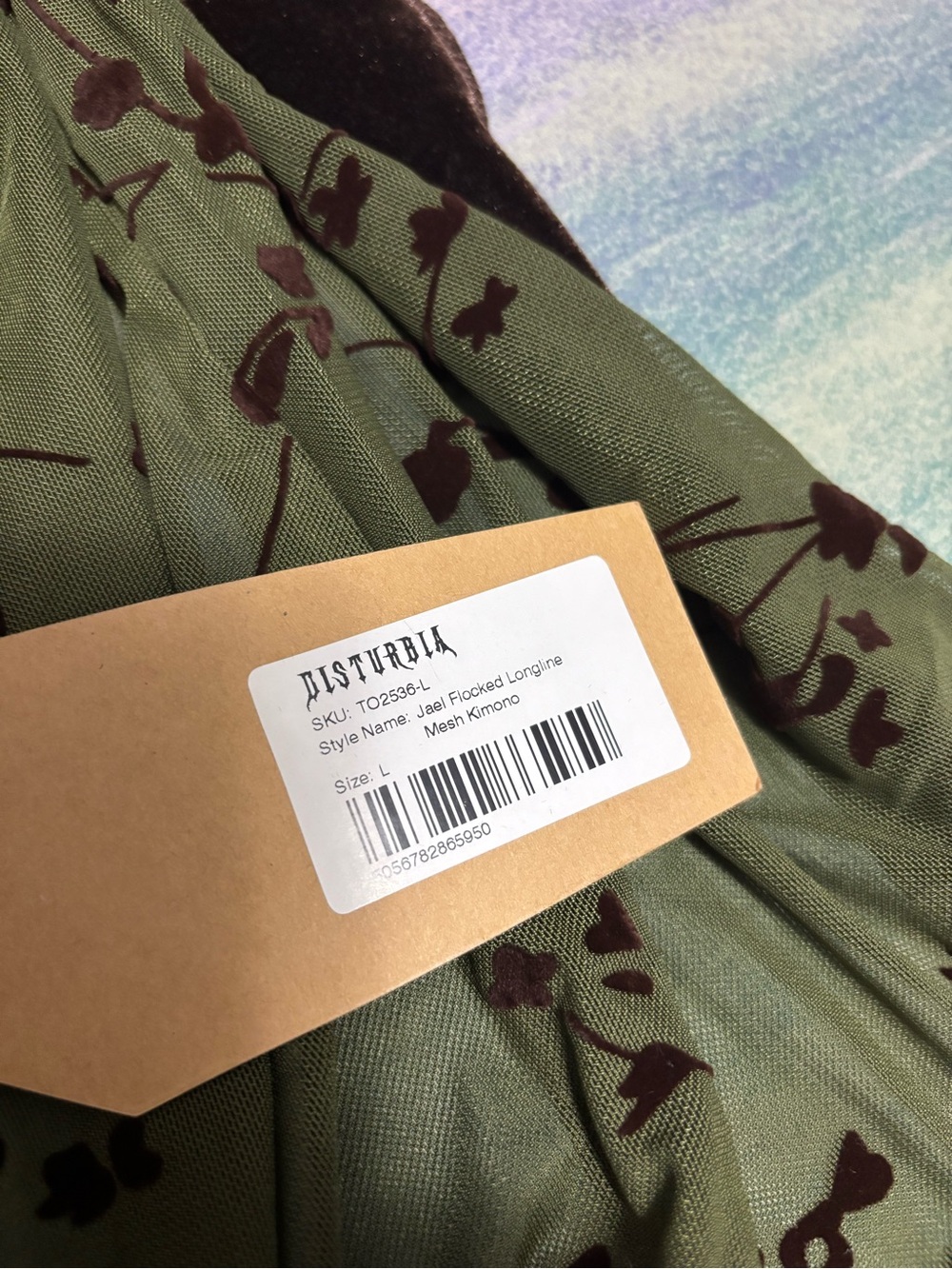 NWT Disturbia Jael Flocked Longline Mesh Kimono size L - Picture 10 of 10